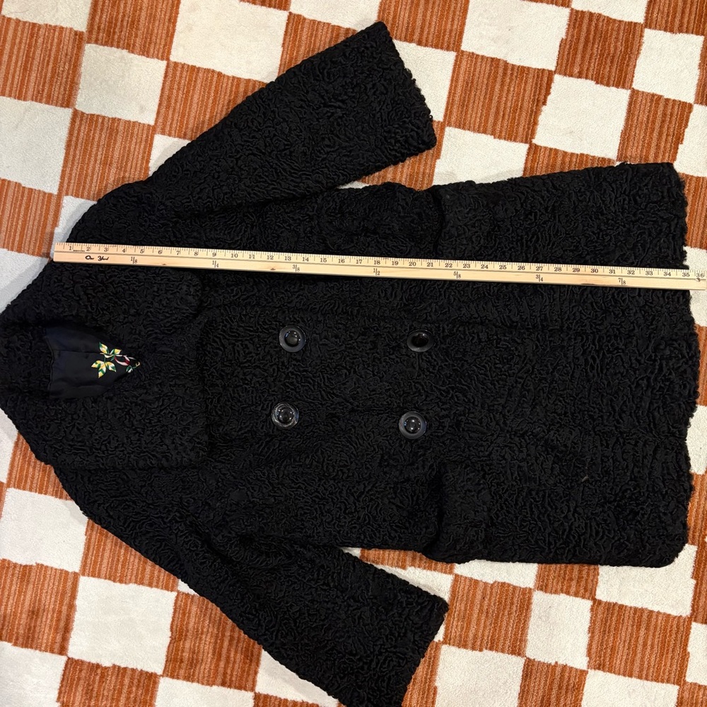 Vintage Black Curly Lamb Fur Swing Coat - Picture 8 of 16